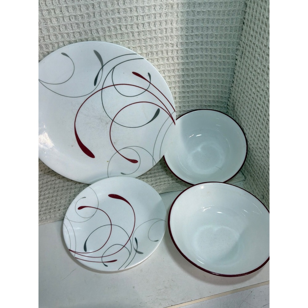 Modern Unisex Corelle Dinnerware Set Mixed Patterns White Red Black
